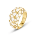 Brede S925 zilveren ring met wit emaille en fonkelende zirkonia in bloemig ontwerp - HK11# / 10K Goud + Elektroforetische Lak