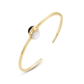 Bracciale rigido aperto in argento S925 con conchiglia bianca e onice nera da donna - Regolabile / Oro 10K