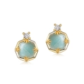 Luxurious 925 silver hexagonal amazonite stud earrings with gold plating and crystal accent - 925 Silver / Gold