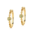 Vintage S925 sterling silver hoop earrings with round cut yellow peridot stone - 925 Silver Needle / Earrings (Peridot)