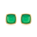 S925 silver green agate sugarloaf earrings with golden ribbed frame on white background - 925 Silver / 10K Gold Plated (Green Agate)