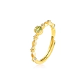 Vintage gold adjustable ring with round green peridot and beaded texture design - Ring (Peridot) / Adjustable