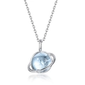 S925 sterling silver planet necklace with sky blue topaz pendant on white background - Thick Silver Platinum (Pendant Only (Without Chain)) / 925 Silver