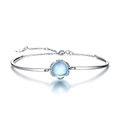 Elegante bracciale rigido in argento sterling S925 con topazio azzurro e catenina - Argento 925 / Argento
