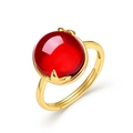 Eleganter vergoldeter S925 Silberring mit rotem Granat-Stein und verstellbarer Ringschiene - Einstellbar Offen / 10K Gold