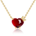 Elegant 18K gold-plated S925 silver necklace with ruby heart pendant and gold butterfly - 925 Silver / Red Garnet Glass