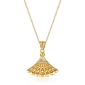 S925 Sterling Silber Fächer-Halskette mit goldener Spitzen-Aushöhlung und Zirkonien - 925er Silber / Weiße Zirkonia (Mit Kette)