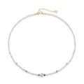 Vintage moss bead and freshwater pearl necklace with S925 gold-plated heart clasp - 925 Silver / 10K Gold (NL021334)