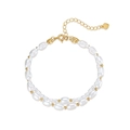 Zweilagiges S925 Sterling Silber Perlenarmband mit Vergoldung und Herzanhänger - 925er Silber / 10K Gold