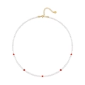 Elegante Perlen- und rote Achatkette mit goldenem Herzverschluss und verstellbarer Kette - 925er Silber / 10K Gold + Elektrophoretischer Lack