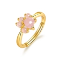 Zoete kattenpoot ring met rozenkwarts, 10K verguld S925 zilver met verstelbare open band - Verstelbaar Open / Natuurlijke Rozenkwarts