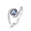 S925 sterling silver ring with oval alexandrite and pavé cubic zirconia accents - US6# / Alexandrite