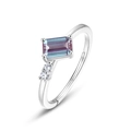 Bague en argent S925 avec pierre alexandrite taille émeraude dégradé violet bleu - Ouvert Réglable / Alexandrite de Culture