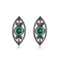Retro leaf earrings in S925 sterling silver with green gemstones and amber accents - 925 Silver / Lab-Grown Emerald