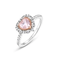 Pink heart zircon and pearl ring with rose gold accents and elegant pavé crystals - US6# / Natural Rose Quartz