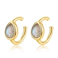 Minimalist S925 silver ear cuff with teardrop labradorite and gold polished finish - 925 Silver / Labradorite