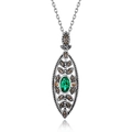 Retro S925 silver necklace with emerald pendant and filigree hollow design - 925 Silver / Lab-Grown Emerald (Pendant Only - Without Chain)