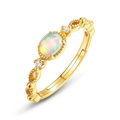 Vintage S925 silver gold-plated ring featuring an oval opal and zircon accents - Opal Ring (RG021665)