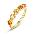 S925 sterling silver gold-plated ring with five colorful geometric gemstones in prong setting - Adjustable Open / Multicolor Gemstone Ring (RG021663)