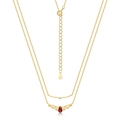Double layer S925 sterling silver necklace with red pear shaped garnet pendant - Red Garnet (NL021987) / 925 Silver