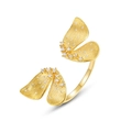 Anello farfalla in argento S925 dorato con finitura spazzolata e piccoli cristalli - Aperto Regolabile / Oro 10K + Lacca Elettroforetica