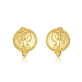 Pendientes de plata S925 bañados en oro 10K con relieve de moneda y diosa clásica - Plata 925 / Dorado