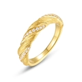 S925 sterling silver Mobius ring in gold finish with micro-paved cubic zirconia stones - HK11# / 10K Gold + Electrophoretic Lacquer