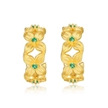 Matte gold four-leaf clover earrings with faceted green gemstones in S925 silver finish - Four-Leaf Clover Petal Style / 925 Silver / Green (Lab-Grown Emerald)