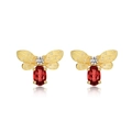 Luxuriöse Bienen-Ohrstecker aus gebürstetem Gold mit Granat und Zirkon-Steinen - 925er Silber / Gold