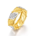 Handcrafted S925 silver maple leaf ring with 18k gold plating and silk brushed texture - HK11# / Silver & 10K Gold Plated