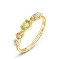 S925 sterling silver ring with oval peridot and colorful stones in gold finish - Ring RG021666 (Natural Peridot)