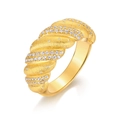 Strukturierter goldener Croissant-Ring mit mattem Finish und schimmerndem Zirkonia - HK13# / Gold