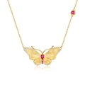 Elegante goldene Schmetterlingskette mit roten Rubinen und glitzernden Zirkonia - 925er Silber / Goldfarbe (Halskette)