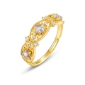 S925 silver 10K gold plated open ring with hollow design and square labradorite - Adjustable Open / Labradorite