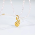 Golden gourd pendant with brushed finish on a white freshwater pearl necklace - 925 Silver / Pendant And Artificial Pearl Chain (NL021332)