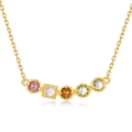 S925 silver gold plated necklace with five geometric multi-colored gemstones - One Size / Multicolor Gemstone Necklace (NL024299)