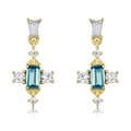 Boucles d'oreilles élégantes en argent S925 plaqué or avec pierres bleues et zircons blancs - Boucles d'Oreilles (Topaze Bleue de Londres)