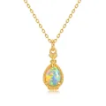 Vintage S925 silver necklace with teardrop synthetic opal pendant in gold finish - Synthetic Opal Pendant Necklace / 925 Silver