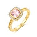 Pink sugar loaf crystal ring in S925 gilded silver with curb link chain band detail - US6# / Rose Quartz