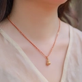 Vintage S925 silver lucky bag pendant necklace with red hand-woven cord and gold finish - 925 Silver / Gold With Chain (NL022296)
