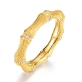 Golden bamboo joint ring with S925 silver brushed finish and pavé cubic zirconia - HK13# / Ring / 10K Gold + Electrophoretic Lacquer