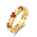S925 silver gold heart ring with red garnet stones and radial textured heart patterns - HK11# / Red Garnet