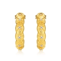 Retro lattice textured gold plated S925 silver earrings with diamond accents - 925 Silver / 10K Gold