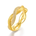 Modern S925 silver twisted ring in gold finish with wire drawing and cubic zirconia - HK11# / 10K Gold
