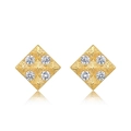 S925 sterling silver gold-plated square stud earrings with sunburst texture and zircons - Starburst Square Style (ER022613) / 925 Silver / 10K Gold