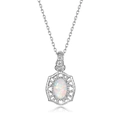Octagon silver pendant necklace with synthetic opal inlay and zircon detail - Thick Silver White Gold / Synthetic Opal (Pendant Only - Without Chain)