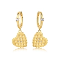 Elegant gold heart-shaped cookie drop earrings with micro-inlaid crystals and brushed texture - 10K Gold