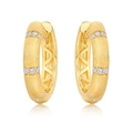 Golden brushed silver hoop earrings featuring sparkling white zircon stones in micro-pave - Earrings (ER025166)