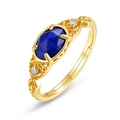 Retro-Ring aus S925 Sterlingsilber mit ovalem Lapislazuli und weißen Zirkonia-Steinen - Lapis Ring