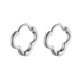 Polished stainless steel flower petal hoop earrings with a minimalist silver finish - Silver (Single Piece)